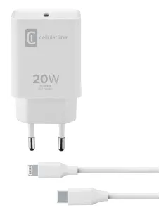 Cellularline USB-C Charger Kit 20W - USB-C to Lightning - iPad (2020) Caricabatterie da rete USB-C 20W per la carica alla