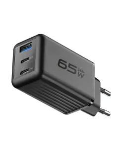 Cellularline Multipower Micro 65W Caricabatterie da rete veloce ultracompatto 3 porte, 65W