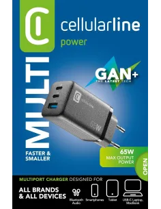 Cellularline Multipower Micro 65W Caricabatterie da rete veloce ultracompatto 3 porte, 65W 2