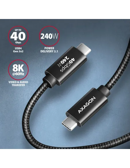 Axagon BUCM4X-CM10AB cavo USB USB4 Gen 3x2 1 m USB C 40 Gbit s 240 W Nero