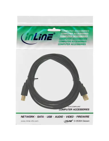 InLine Cavo USB 2.0 A maschio B maschio, dorato, nero, 10m