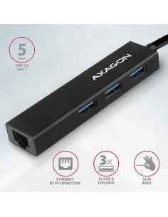 Axagon HMA-GL3A Multiport-Hub USB 3.0 Typ A Gbit-LAN 3x USB-A microSD Cablato USB 3.2 Gen 1 (3.1 Gen 1) Type-A Nero 2