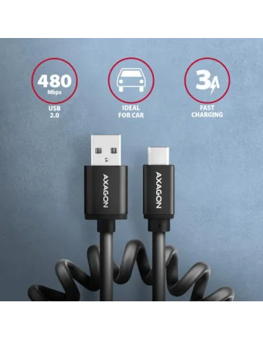 Axagon BUCM-AM10TB cavo USB USB 2.0 0,6 m USB C USB A 0,48 Gbit/s Nero
