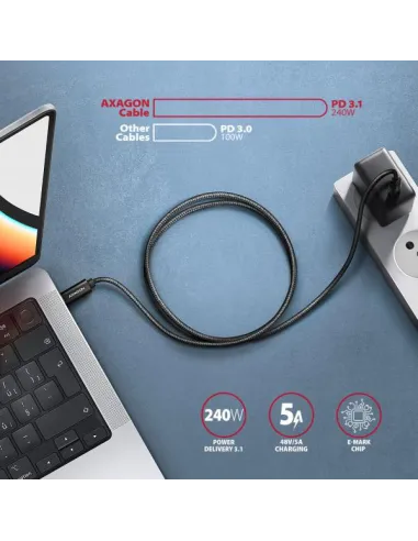Axagon BUCM2-CM20AB Ladekabel USB-C zu USB-C 2.0, 2 m, PD 240 W 5 A,