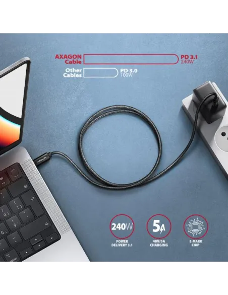 Axagon BUCM2-CM20AB Ladekabel USB-C zu USB-C 2.0, 2 m, PD 240 W 5 A,