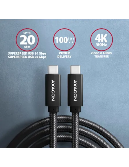 Axagon BUCM32-CM20AB cavo USB USB 3.2 Gen 2x2 2 m USB C 20 Gbit s 100 W Nero