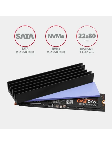 Axagon CLR-M2L10 sistema di raffreddamento per computer M.2 NVMe SSD, Unità allo stato solido Dissipatore di calore Radiatore