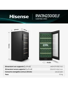 Hisense cantina vini RW3N230GELF libera installazione classe F 108 Bottiglie Doppia Temperatura Vetro Anti UB Connect Life 2